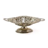 Victorian silver pedestal silver dish, with pierced and embossed decoration by H.M Birmingham 1893,