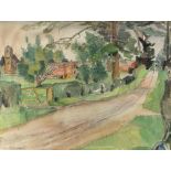 Sumner, 20th century, view along a country lane, signed, watercolour, 45.5cm x 60cm