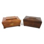 19th century rosewood sewing box of sarcophagus form, opening to reveal a lift out tray,