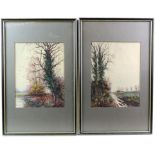 Collection of paintings to include a pair of watercolours depicting landscapes, indistinctly signed