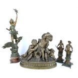 Art Nouveau style spelter figures and a large centrepiece (5)