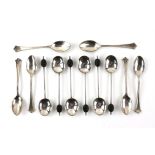 Two sets of six silver coffee spoons, one set with coffee-bean finials (12)