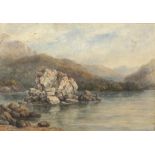 Watercolour of rocks in a bay, unsigned, 24 x 34cm