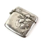 Jugenstil, Art Nouveau 800 grade continental silver floral and fauna embossed vesta case