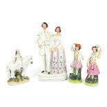 Staffordshire figural group of 'Princess Royal and Fr. of Prussia', and other porcelain figurines