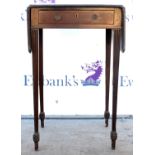 19th century mahogany sewing table with a single drawer, on fluted tapering legs,