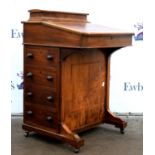 Early 20th century mahogany davenport with line inlaid decoration, fall flap, four short drawers