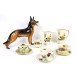 Ceramic figure of a dog, and other decorative ceramics and dinnerwares including Meakin