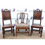 Two 19th century oak chairs with shaped and pierced top rails on turned supports,