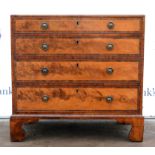 20th century walnut and mahogany crossbanded chest, with pull out writing surface above three long