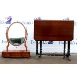 20th century mahogany Sutherland table 71W x 19D x 71Hcm together with a burr walnut dressing table