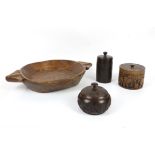 Carved wooden Fijian dish, and three African wooden pots with covers Sold on behalf of Woking and