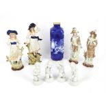 Royal Doulton blue children series vase h25cm, Bing and Grondahl blanc de chine boys x4,