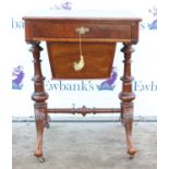 19th century inlaid walnut work table, floral marquetry and line inlay to top above single drawer,