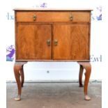 20th century Queen Anne style walnut crossbanded side cupboard with single drawer above two