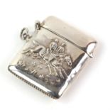 Horse riding interest silver vesta case. 5 cm high