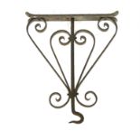 Black painted cast and wrought iron bracket with hanging hook, 41cm high,