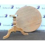 20th century pine breakfast table on trefoil base. 120 Diameter x 78H cm