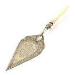 George V silver presentation trowel with ivory handle, by Walker and Hall Sheffield 1914,