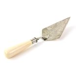 Elkington and Co silver presentation trowel with ivory handle for Laying of stone at Exeter Fire