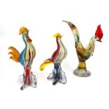 Three Murano glass models of a cockerel, the tallest h43cm