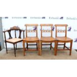 Three oak chairs, together with an early 20th century inlaid mahogany corner chair (4)