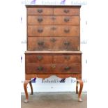 19th century mahogany chest-on-stand, the moulded cornice above two short over three long line