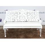 Coalbrookdale style garden bench, with pierced scrolling floral design, H89 x W127 x D70cm