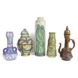 Collection of pottery to include a Moroccan metal mounted 'Safi' jar and cover, Dahl Jensen