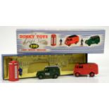 Dinky Toys Gift Set 299 Post Office Services, comprising two vehicles, phone box and two figures,