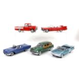 Five Danbury Mint 1:24 scale die-cast model cars, comprising 1959 Chevrolet Impala Convertible,