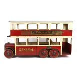 Lines Bros Tri-ang Toys, Bus. London Transport six-wheeler Omnibus, with inside staircase,