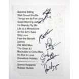 10cc - English Rock band, an original set list signed by five members including Graham Gouldman,