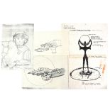 Gerry Anderson – Four original photocopies of designs, one showing the Radio Telescope from