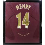 Thierry Henry - Signed commemorative Arsenal FC shirt, framed, 24 1/2 x 28 1/2 inches overall.