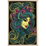 5 x 1960s/70s Psychedelic blacklight posters including Medusa, Garden of Eden, Desert Blossom,