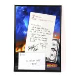 Back to the Future (1985) autographed copy of the prop letter Marty writes to Dr Brown to warn him