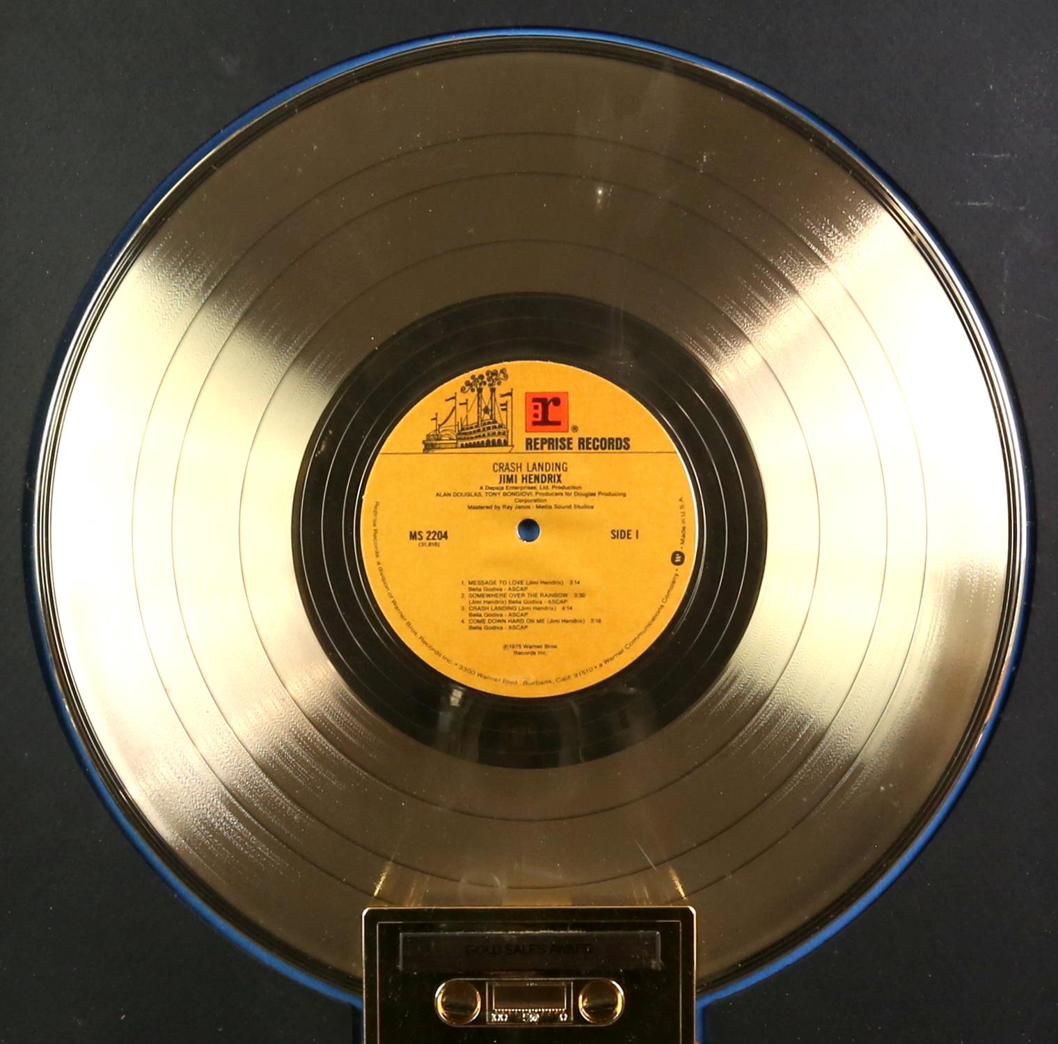 The Jimi Hendrix Experience- Gold disc for Crash Landing. A mounted and framed presentation disc, - Image 2 of 4