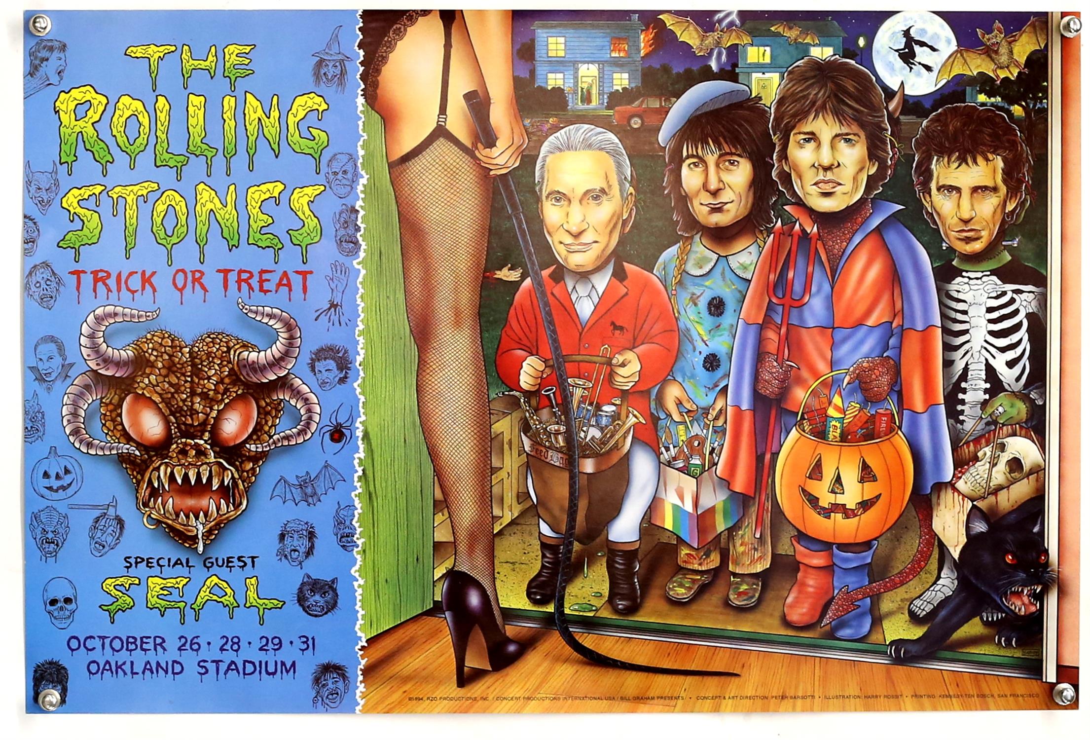 The Rolling Stones - Trick or Treat 1994 American tour poster, flat, 28 x 18 1/2 inches.