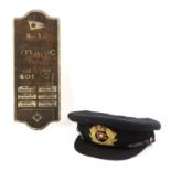 Titanic (1997) an officer's hat and prop wall plaque - White Star Royal & United States Mail