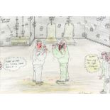 Charles Bronson - pen and pencil drawing depicting a scene from HMP Wandsworth, signed and dated "