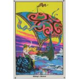 5 x circa 1970s Psychedelic blacklight posters including St George & Dragon, Viking's Return,