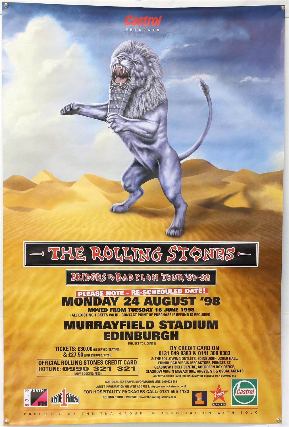 Rolling Stones Bridges To Babylon (1998) tour poster, this for Murrayfield, Edinburgh,