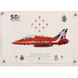 BAE Systems Hawk TMk1A XX310 print signed by the Royal Air Force Aerobatic Team, 17 1/4 x 11 1/2