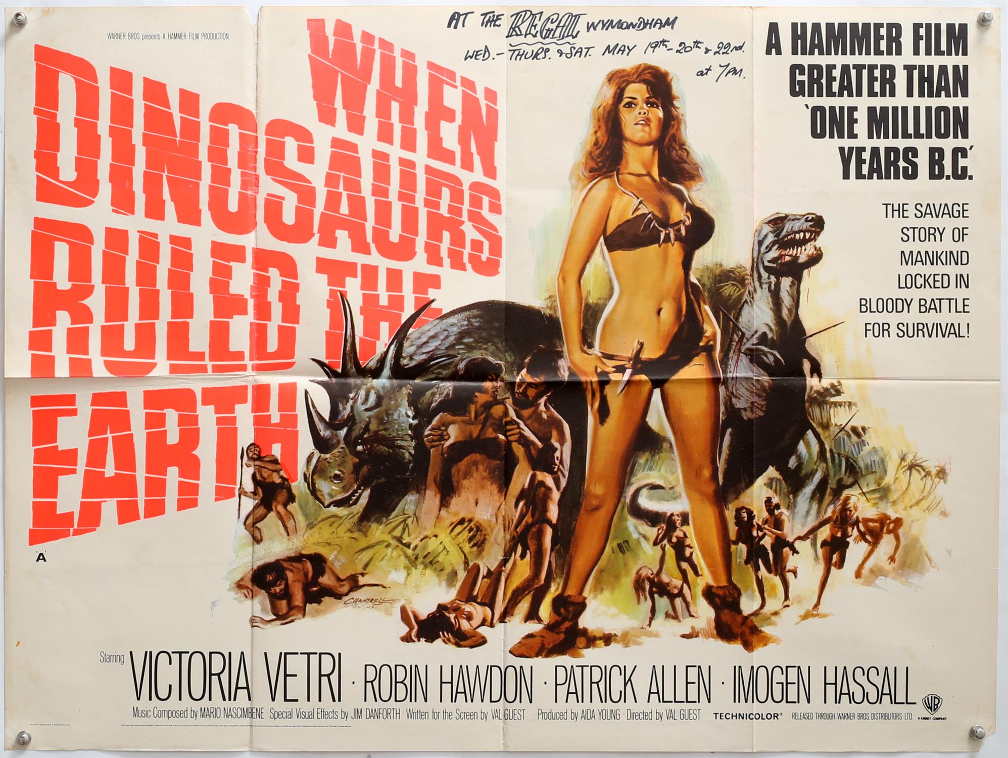 When Dinosaurs Ruled the Earth (1970) British Quad film poster, Hammer Film Production starring