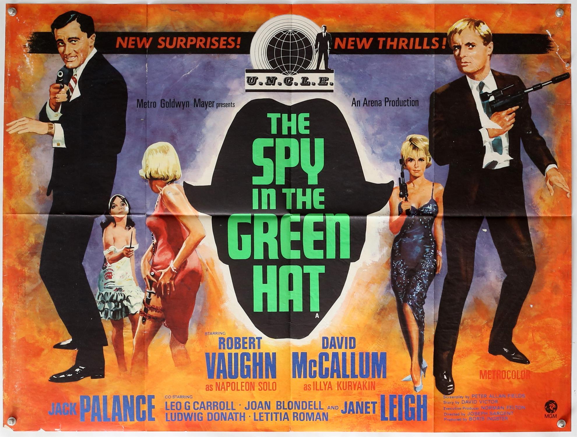 The Spy in the Green Hat (1967) British Quad film poster, The Man From UNCLE series, folded,