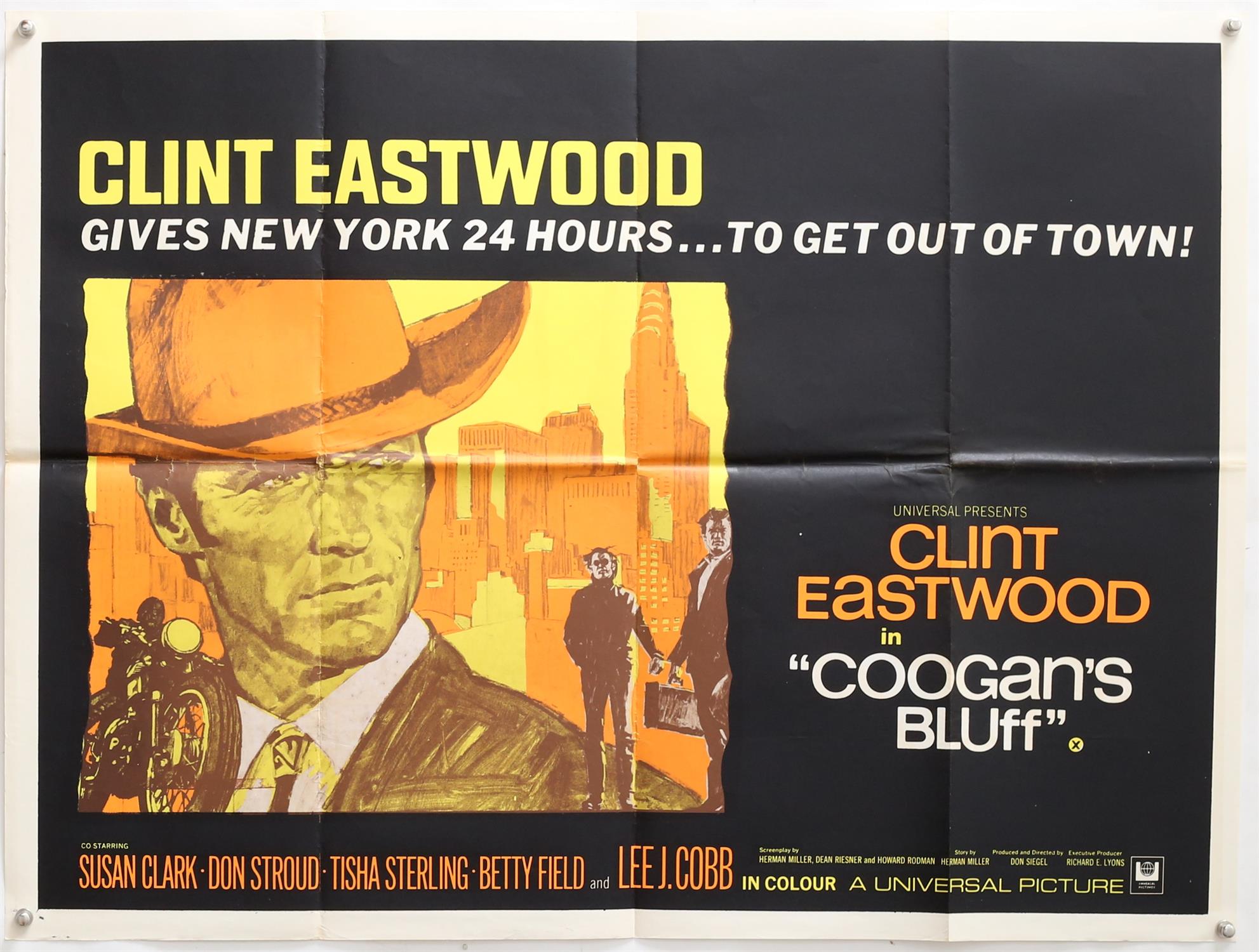 Coogans Bluff (1968) British Quad film poster, starring Clint Eastwood, Universal,