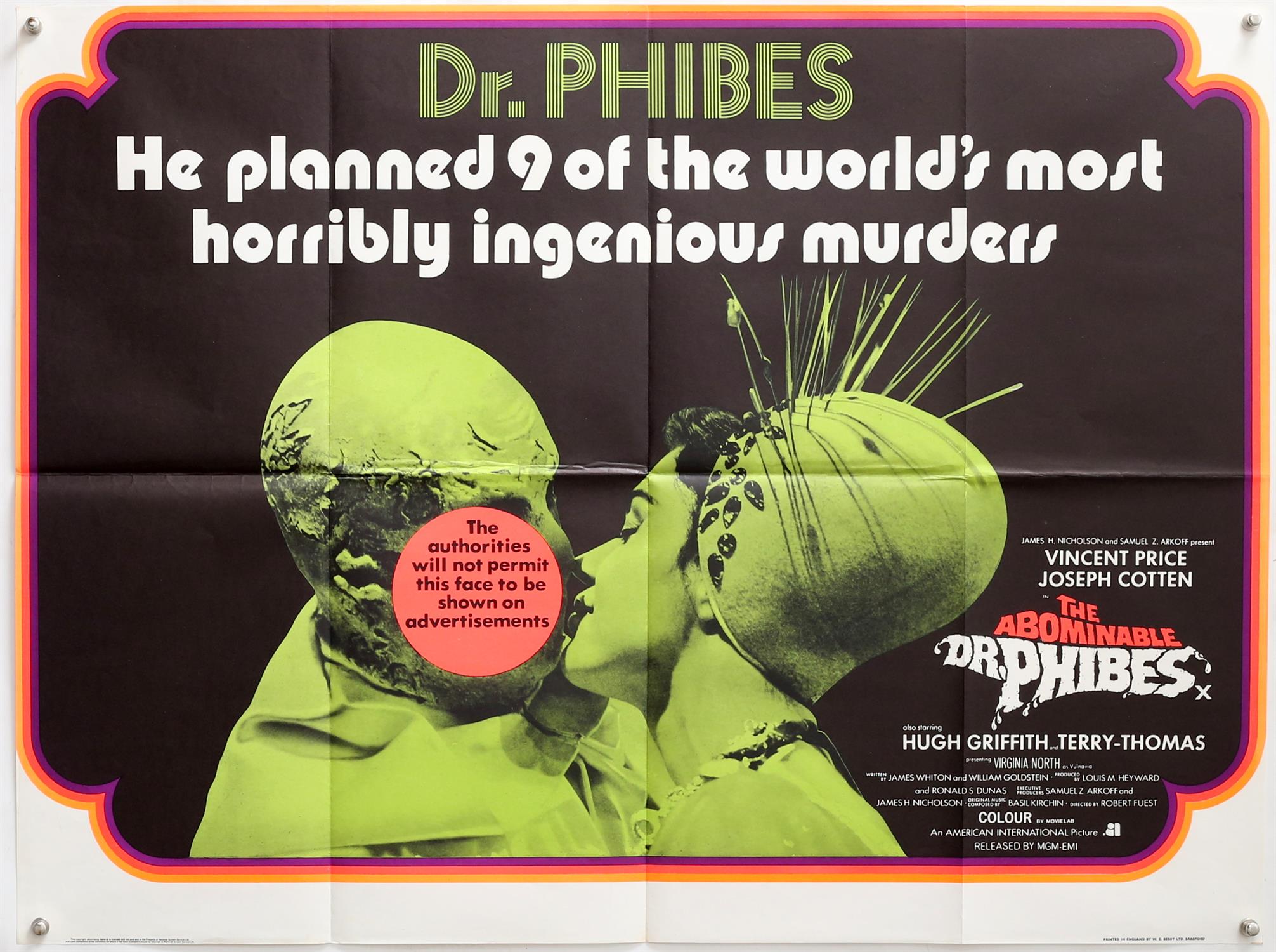 The Abominable Dr. Phibes (1971) British Quad film poster, horror directed by Robert Fuest &