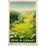 Spring in Germany (1950's) German travel poster, artwork by Dettmar Nettelhorst, linen backed,