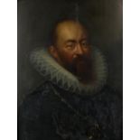 19th century oil on panel of a gentleman in 16th century dress wearing a large ruff, 63 x 48cm